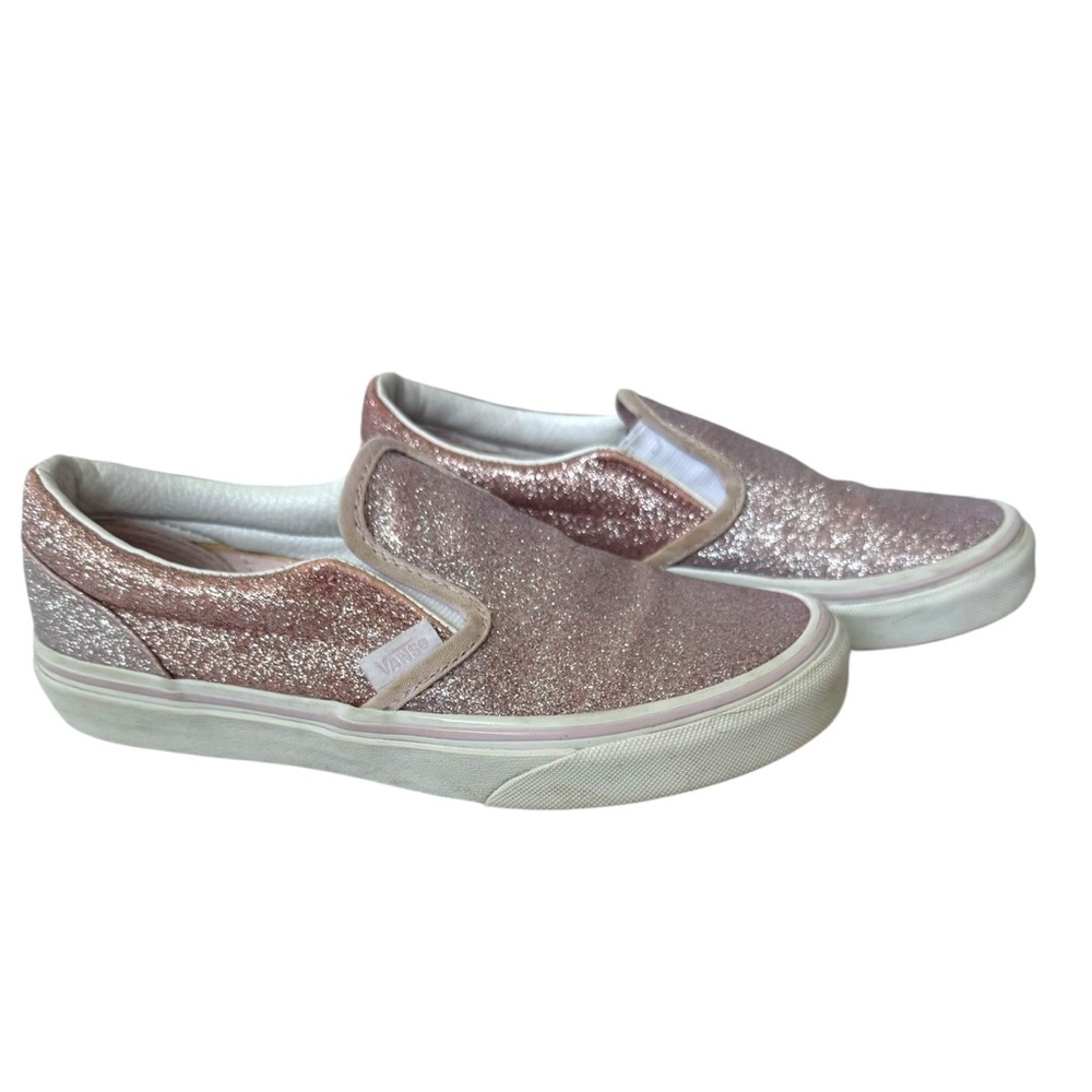 Vans kids slip on shoes, glitter pink, size 3.